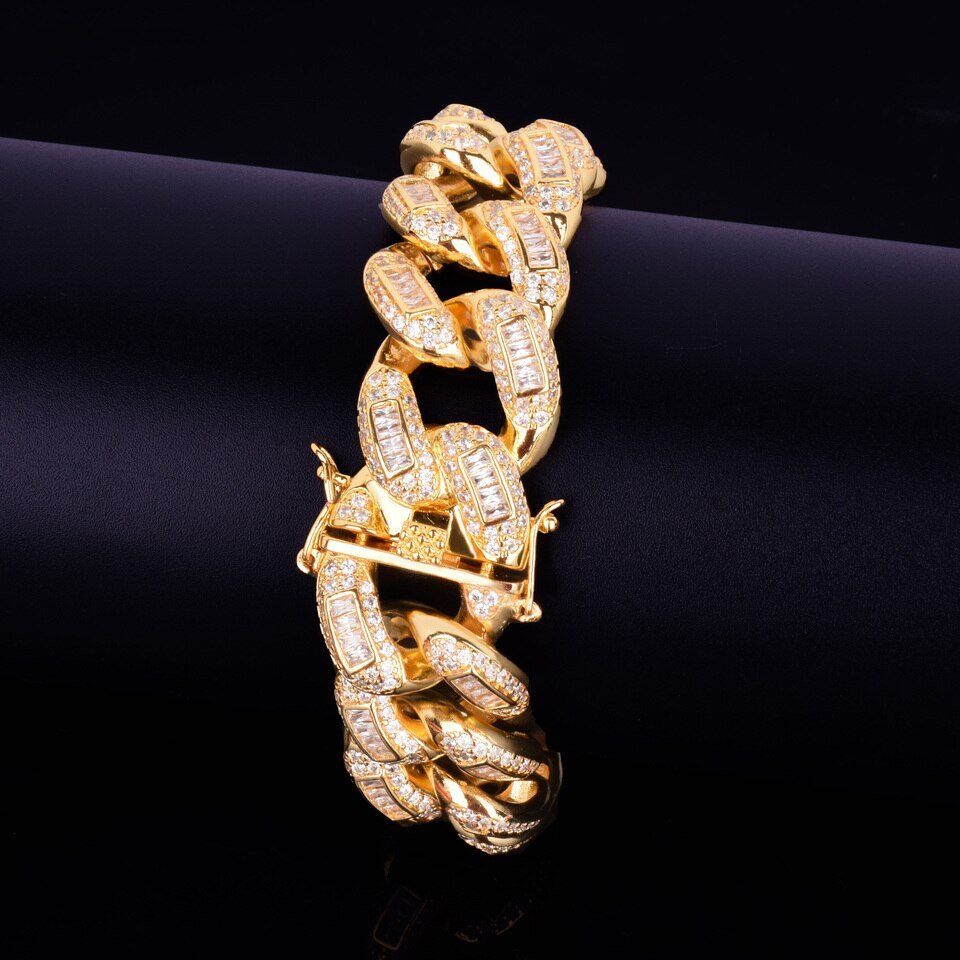 Bracelet Miami Cubaine Doré 22mm Zircon Baguette - 3