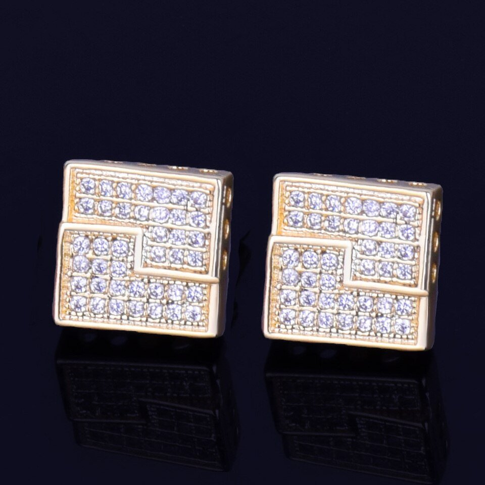Gold Square Earrings - 4