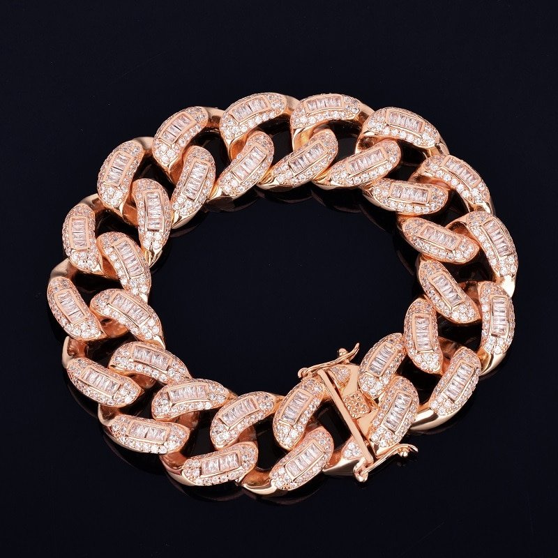 Bracelet Miami Cubaine Doré 22mm Zircon Baguette - 6