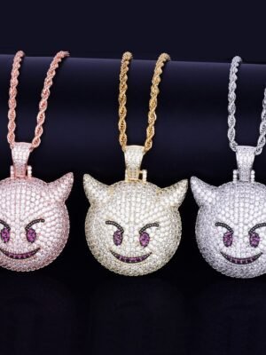 Gold Demon Expression Pendant Necklace