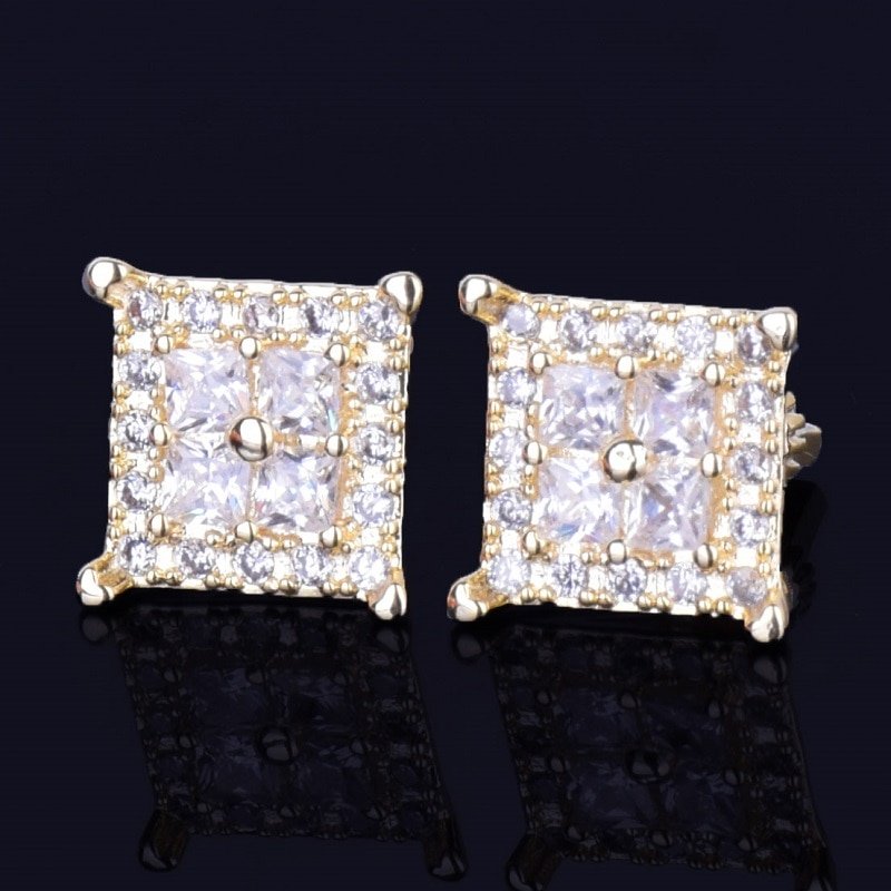 Boucles d'Oreilles Carrées Argentées 12mm Zircon Baguette - 8