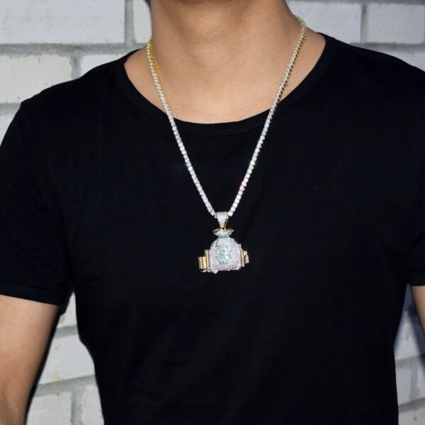 Collier Pendentif Sac d'Argent Doré - 7