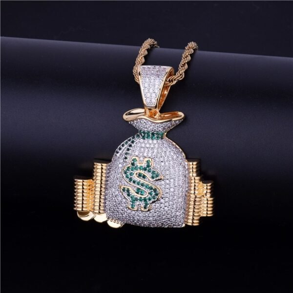 Collier Pendentif Sac d'Argent Doré - 1