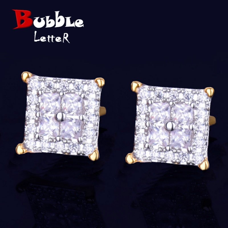 Boucles d'Oreilles Carrées Argentées 12mm Zircon Baguette - 1