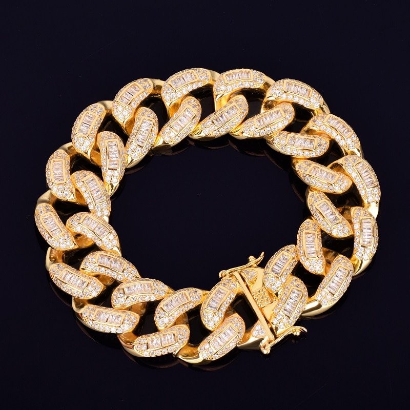 Bracelet Miami Cubaine Doré 22mm Zircon Baguette - 8