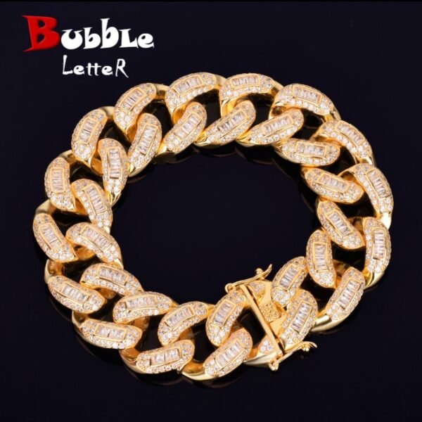 Bracelet Miami Cubaine Doré 22mm Zircon Baguette - 2