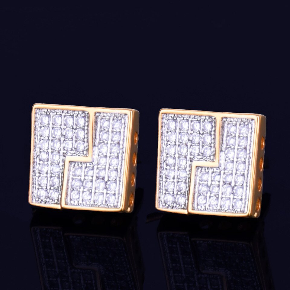 Gold Square Earrings - 7