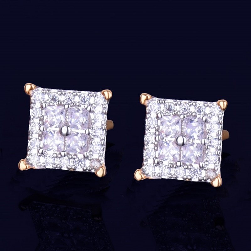 Boucles d'Oreilles Carrées Argentées 12mm Zircon Baguette