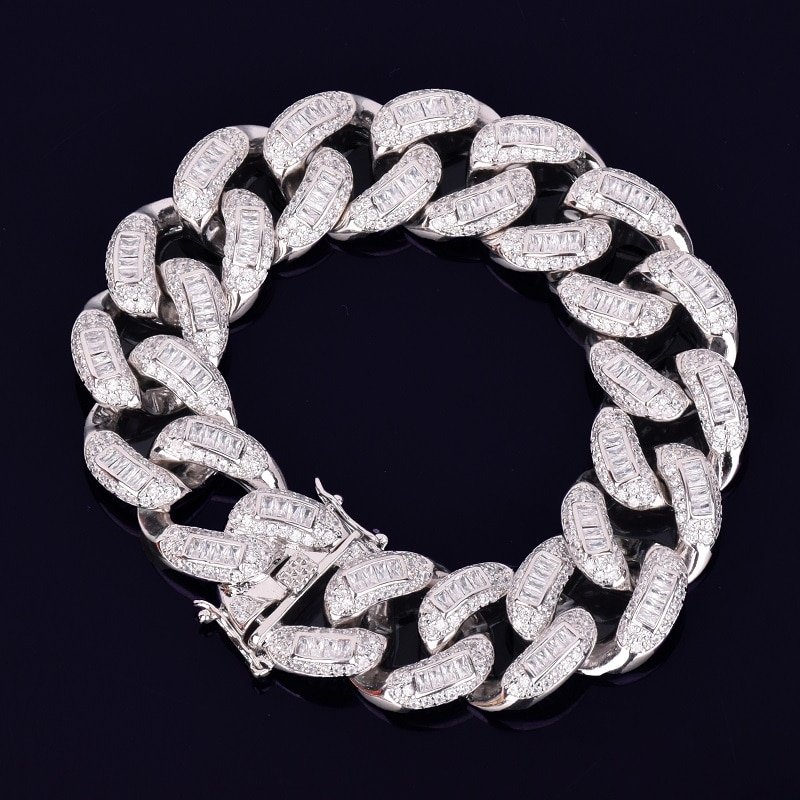 Bracelet Miami Cubaine Doré 22mm Zircon Baguette - 5