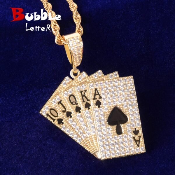Collier avec pendentif carte de poker pour hommes orné de zircon cubique - 1