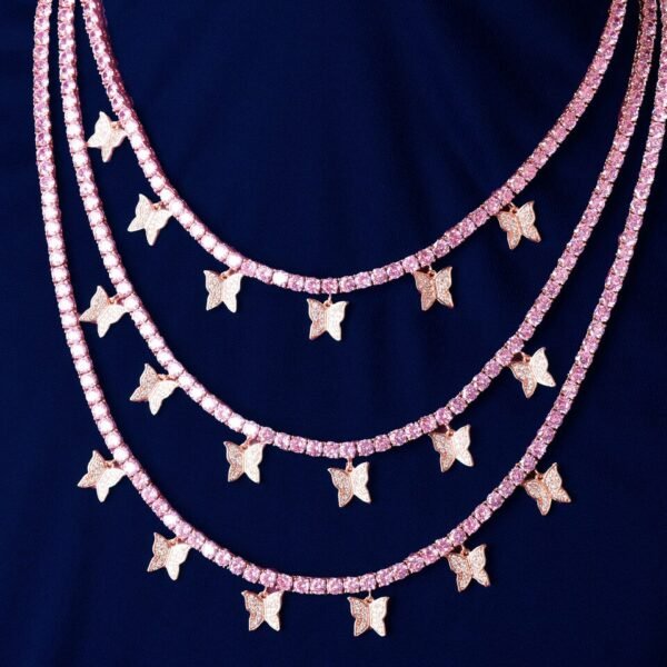 Collier Tennis Rose Papillon et Lettres