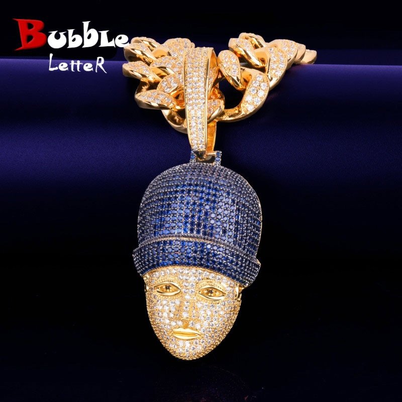 Gold Face Pendant with Blue Zircon - 1