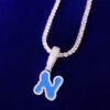 Collier Lettres Huile Bleue avec Chaîne Tennis - 5