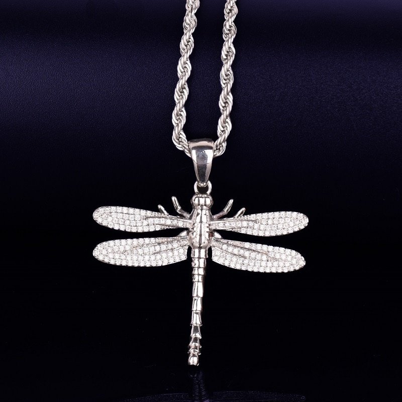 Golden Dragonfly Necklace with Zircon - 4