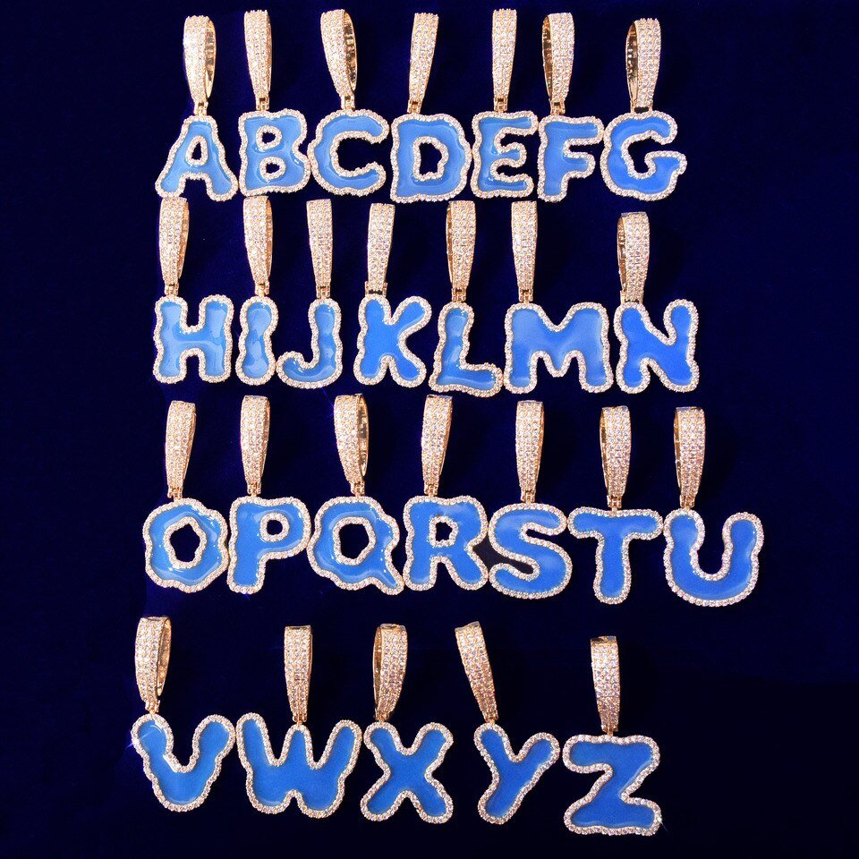 Blue Oil Letter Necklace with Tennis Chain - 4