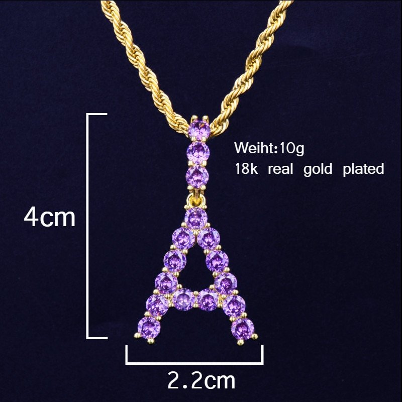 Collier Tennis lettres zircon pourpre - 3