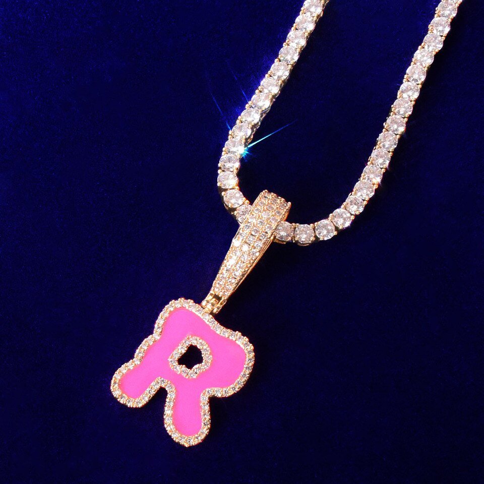 Collier Lettres Huile Rose avec Chaîne Tennis