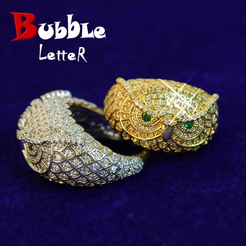 Gold Owl Ring with Gemstone - 1