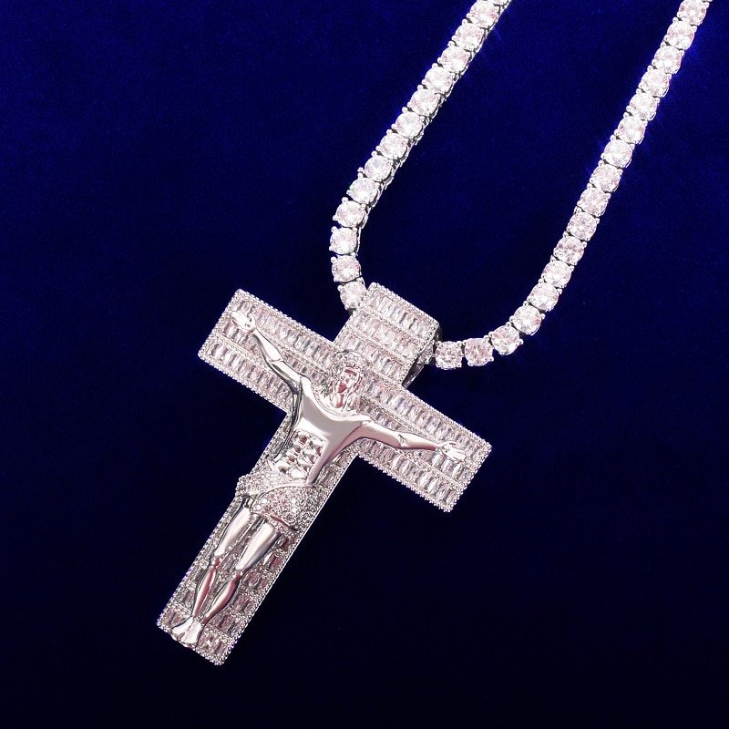 Gold Jesus Cross Necklace with Zircon - 4