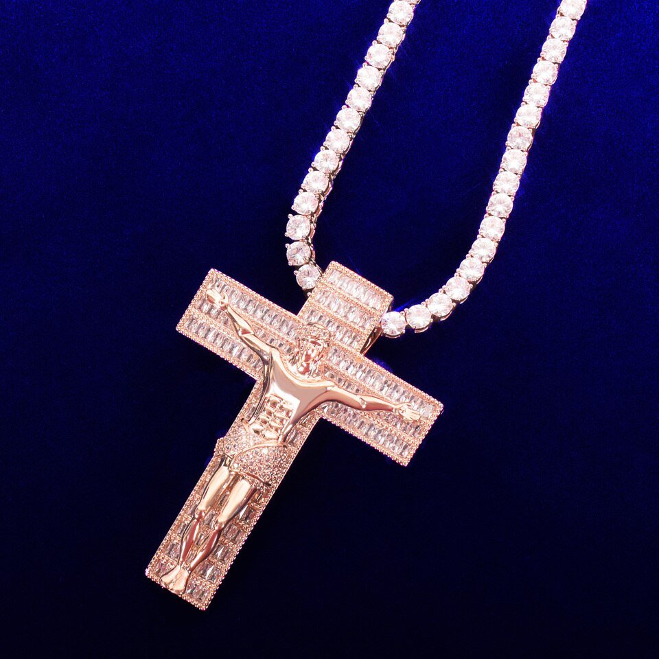 Gold Jesus Cross Necklace with Zircon - 6