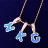 Collier Pendentif Lettres Bulles en Huile Bleue