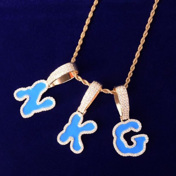 Collier Pendentif Lettres Bulles en Huile Bleue