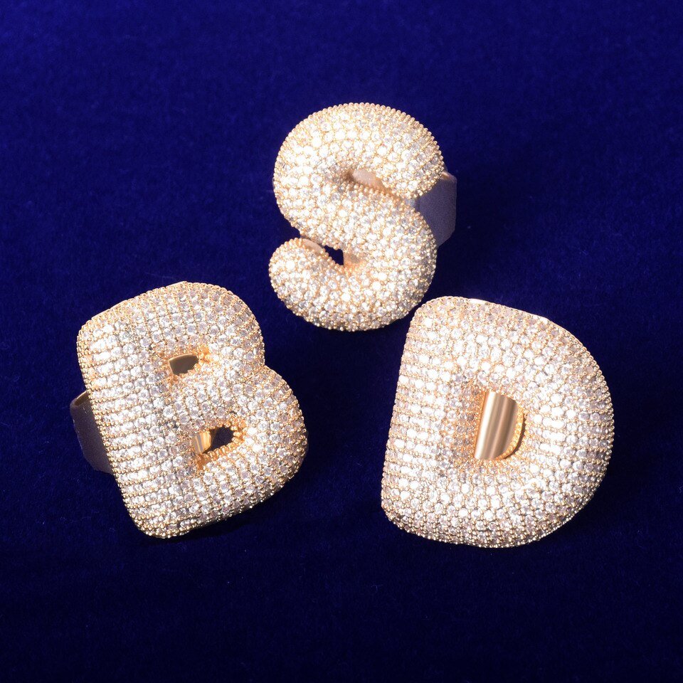 Bague ajustable à lettres dorées A-Z