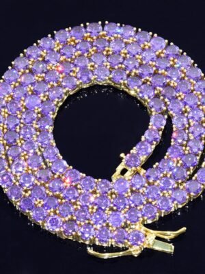Purple Tennis Necklace with Gold Letters