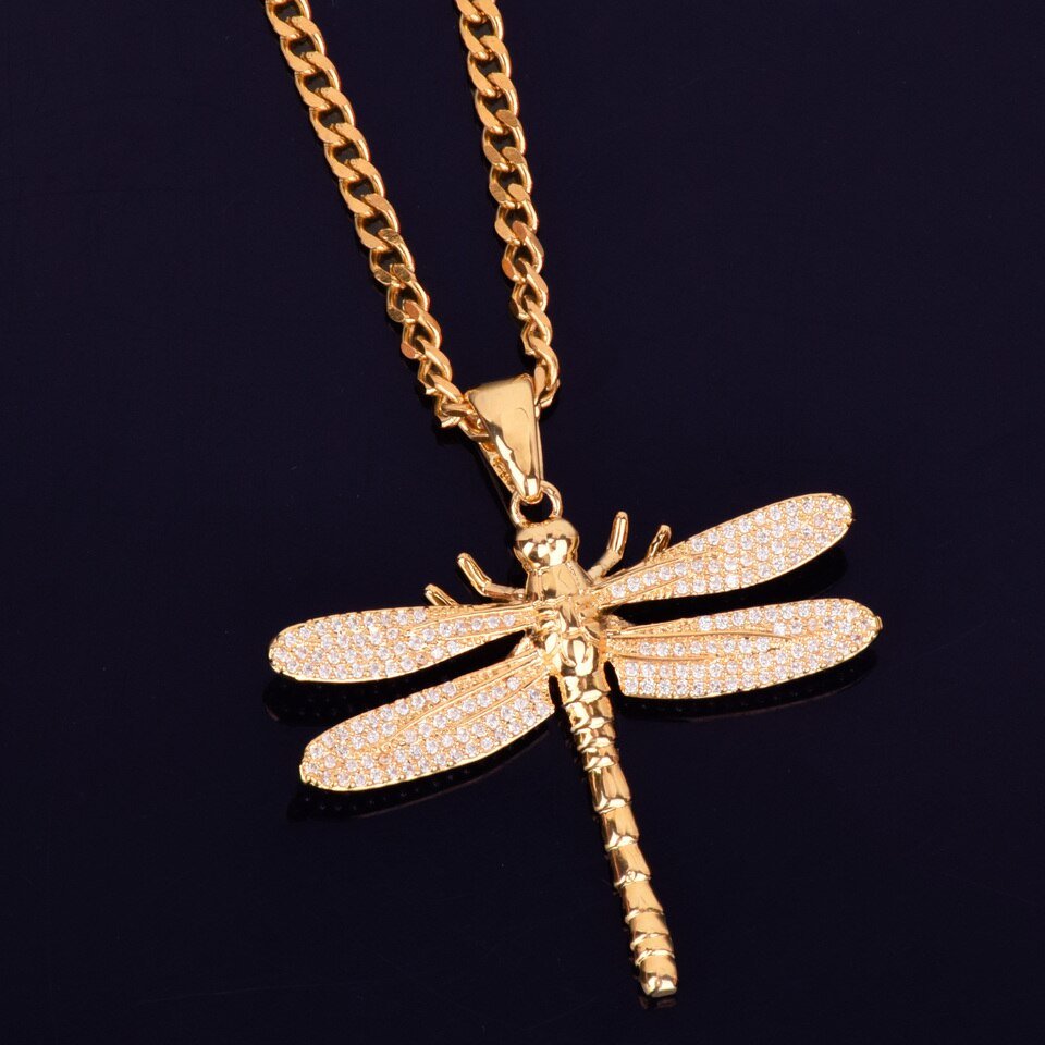 Golden Dragonfly Necklace with Zircon - 6