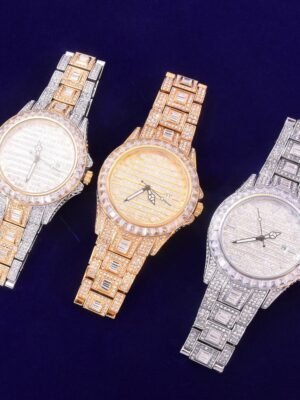 Round Watch with Large Dial and Rhinestones