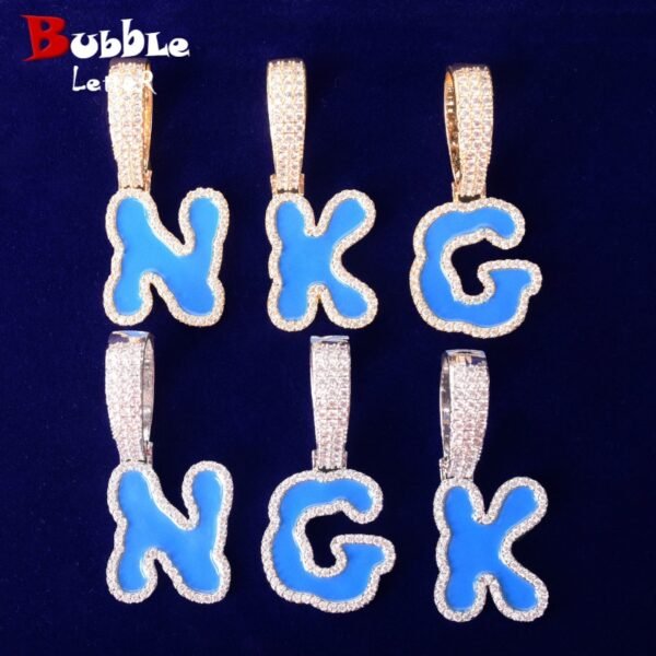 Collier Pendentif Lettres Bulles en Huile Bleue - 1