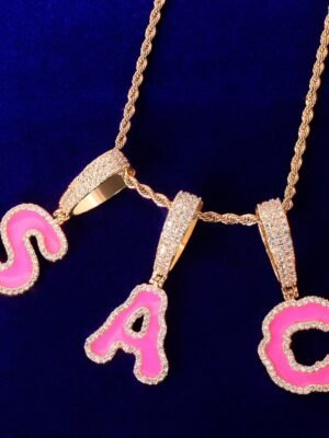 Blue and Pink Letter Pendant Necklace