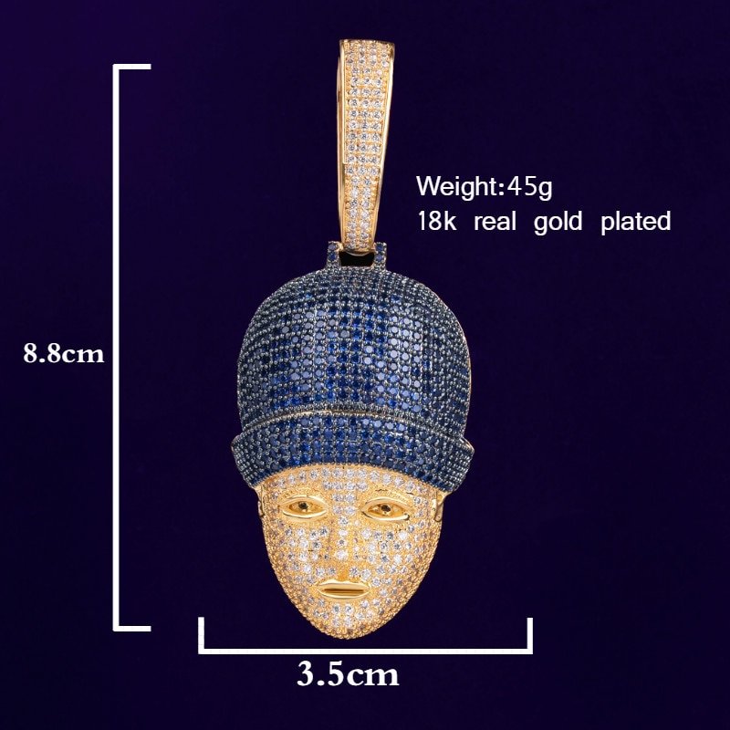 Gold Face Pendant with Blue Zircon - 3