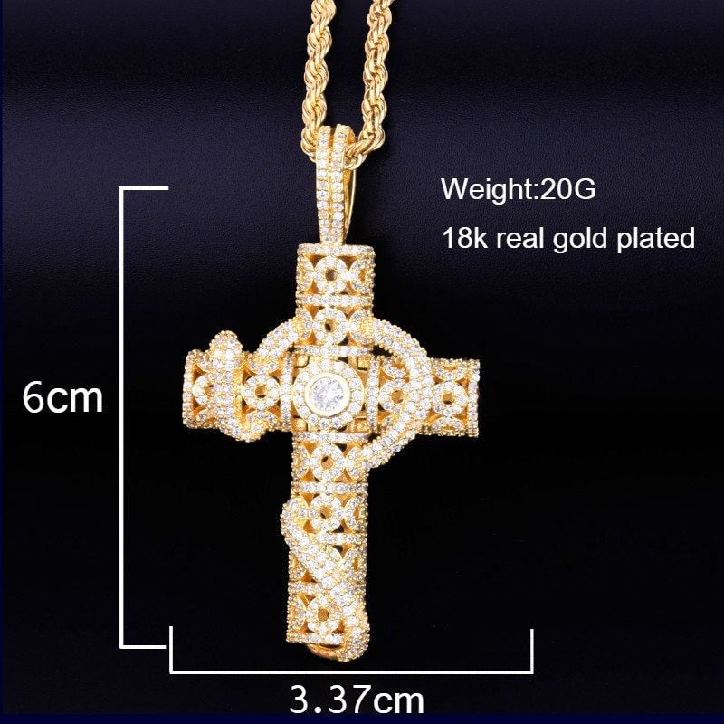 Gold Snake Cross Necklace with Zircon - 5