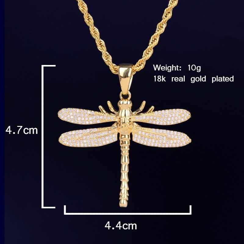 Golden Dragonfly Necklace with Zircon - 3