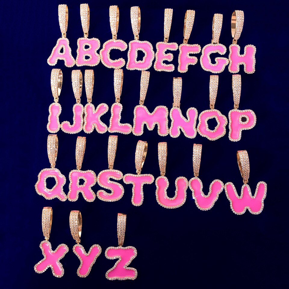 Blue and Pink Letter Pendant Necklace - 3