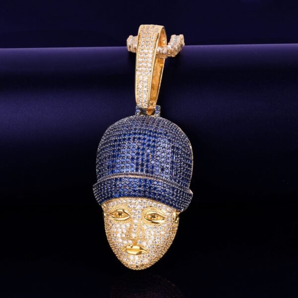 Pendentif Visage Doré avec Zircon Bleu - 2