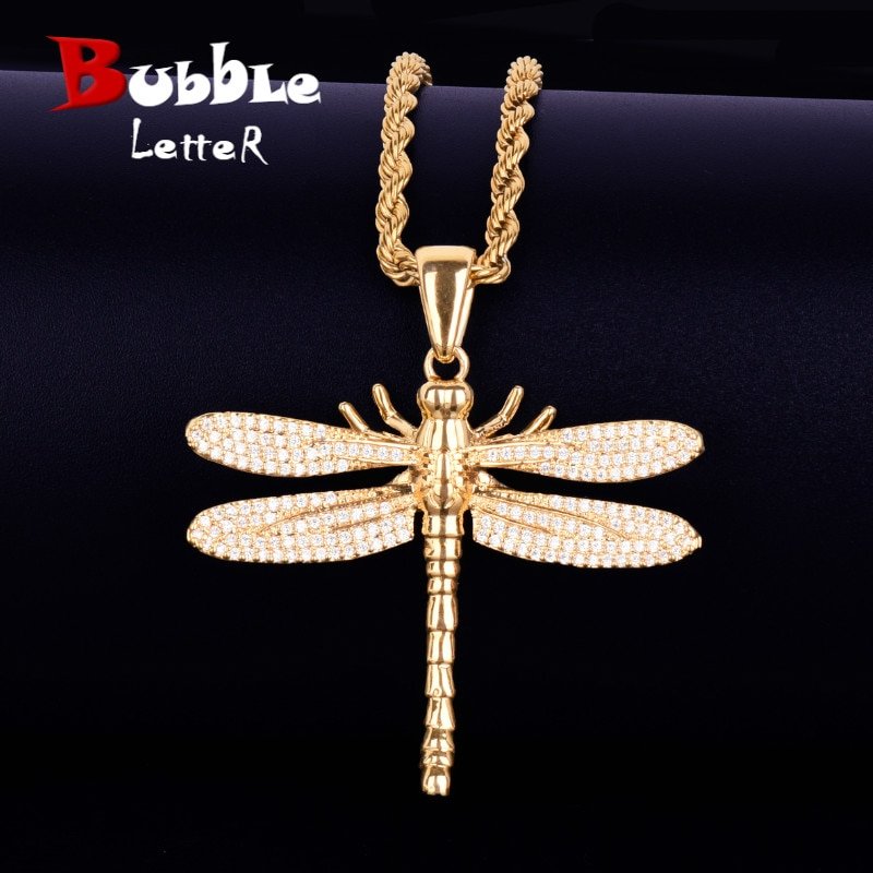 Golden Dragonfly Necklace with Zircon - 1