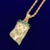 Collier Pendentif Tête de Jésus en Zircon Vert - 5