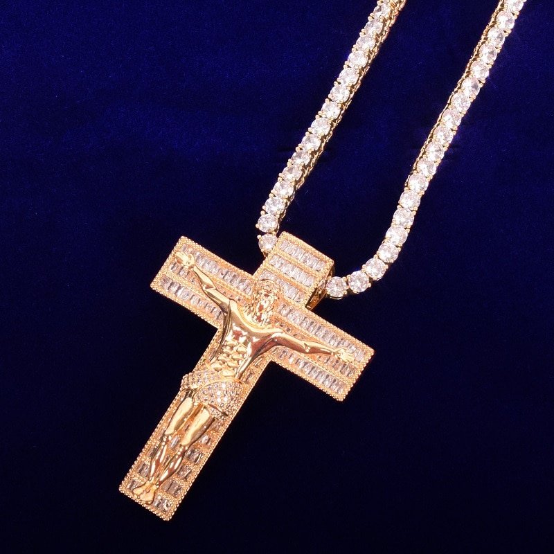 Gold Jesus Cross Necklace with Zircon - 8