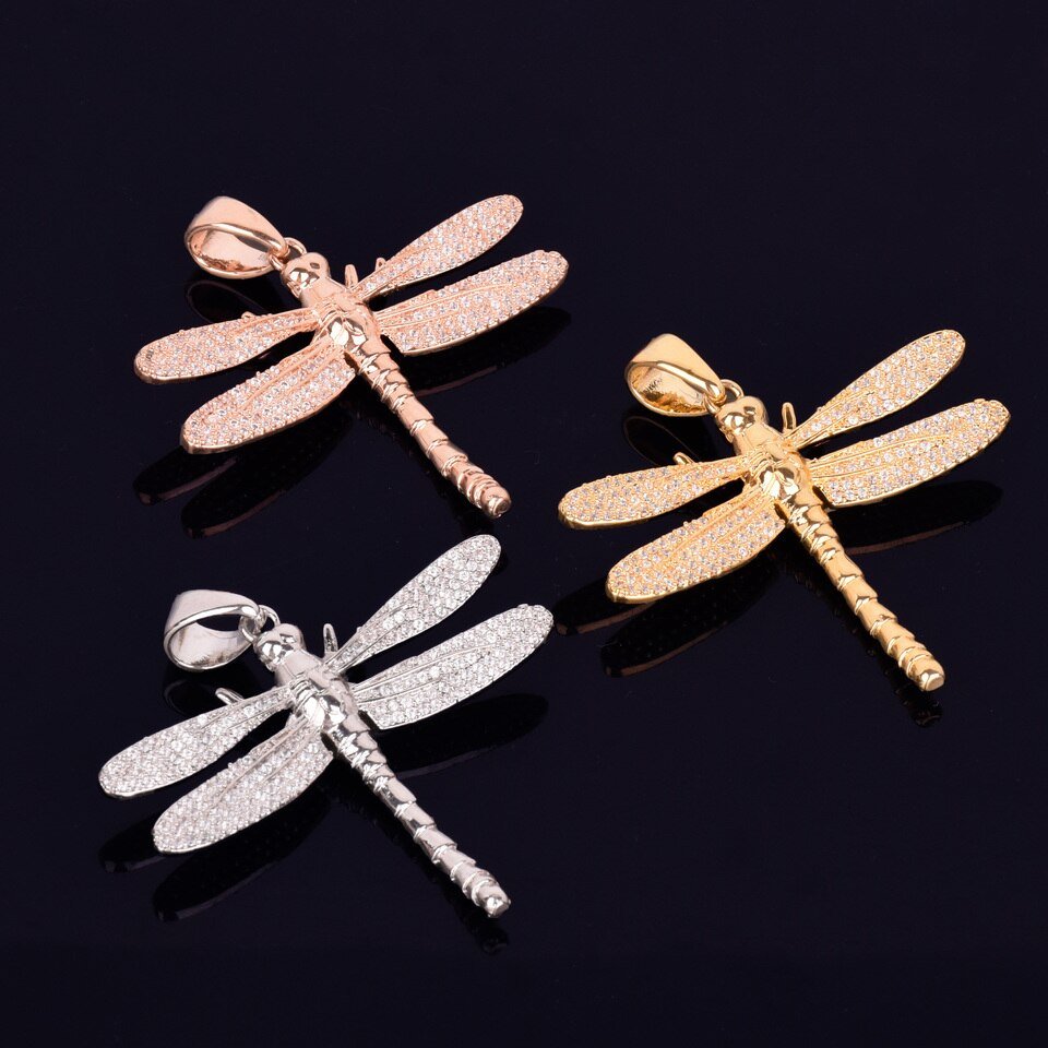 Golden Dragonfly Necklace with Zircon - 2