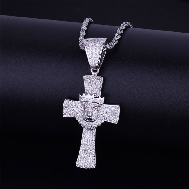 Gold Lion Head Cross Pendant - 7 Gold Lion Head Cross Pendant - 7