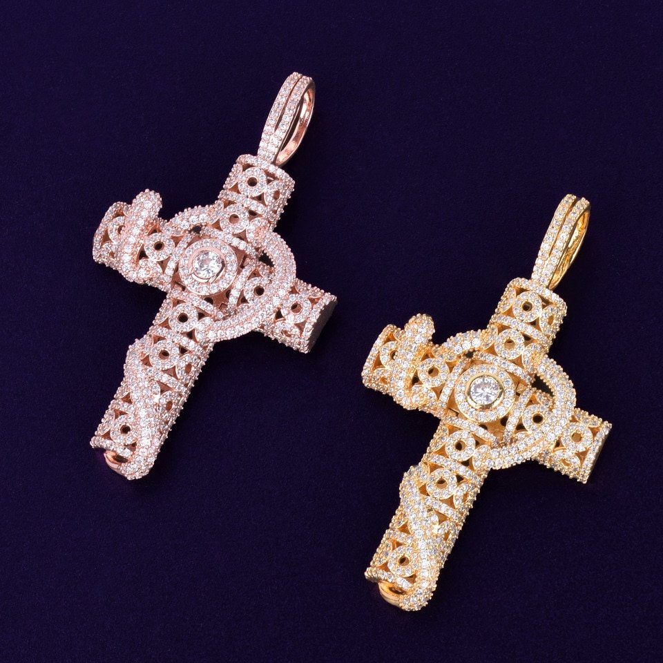 Gold Snake Cross Necklace with Zircon - 8