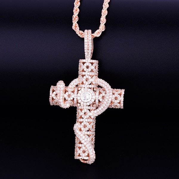 Collier Serpent Croix Doré Zircon - 7
