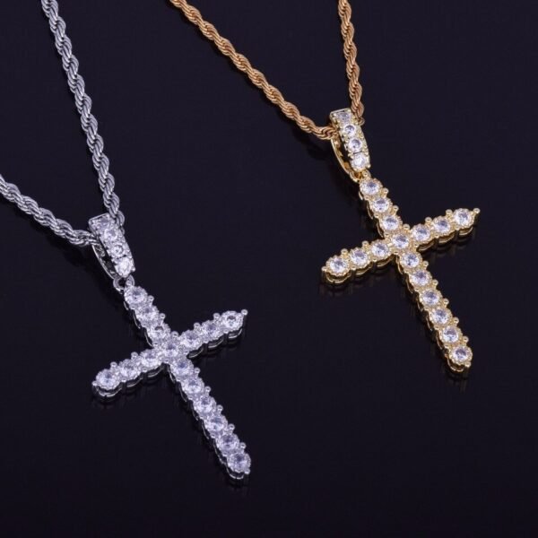 Pendentif Croix Dorée en Zircon Cubique - 2