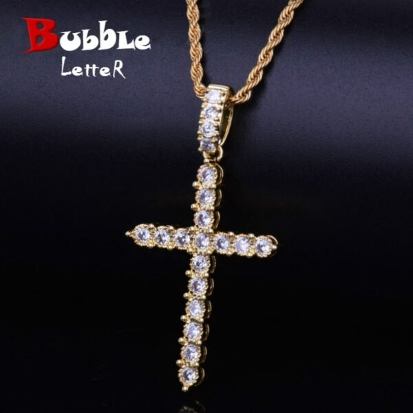 Pendentif Croix Dorée en Zircon Cubique - 1