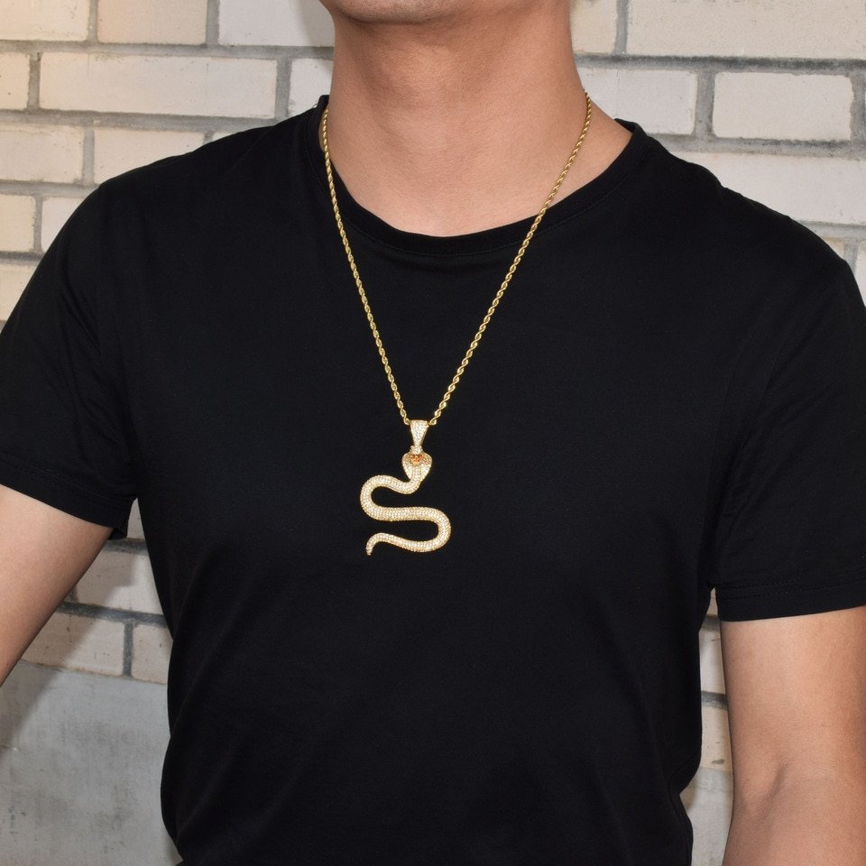 Gold Snake Necklace with Zircon - 4