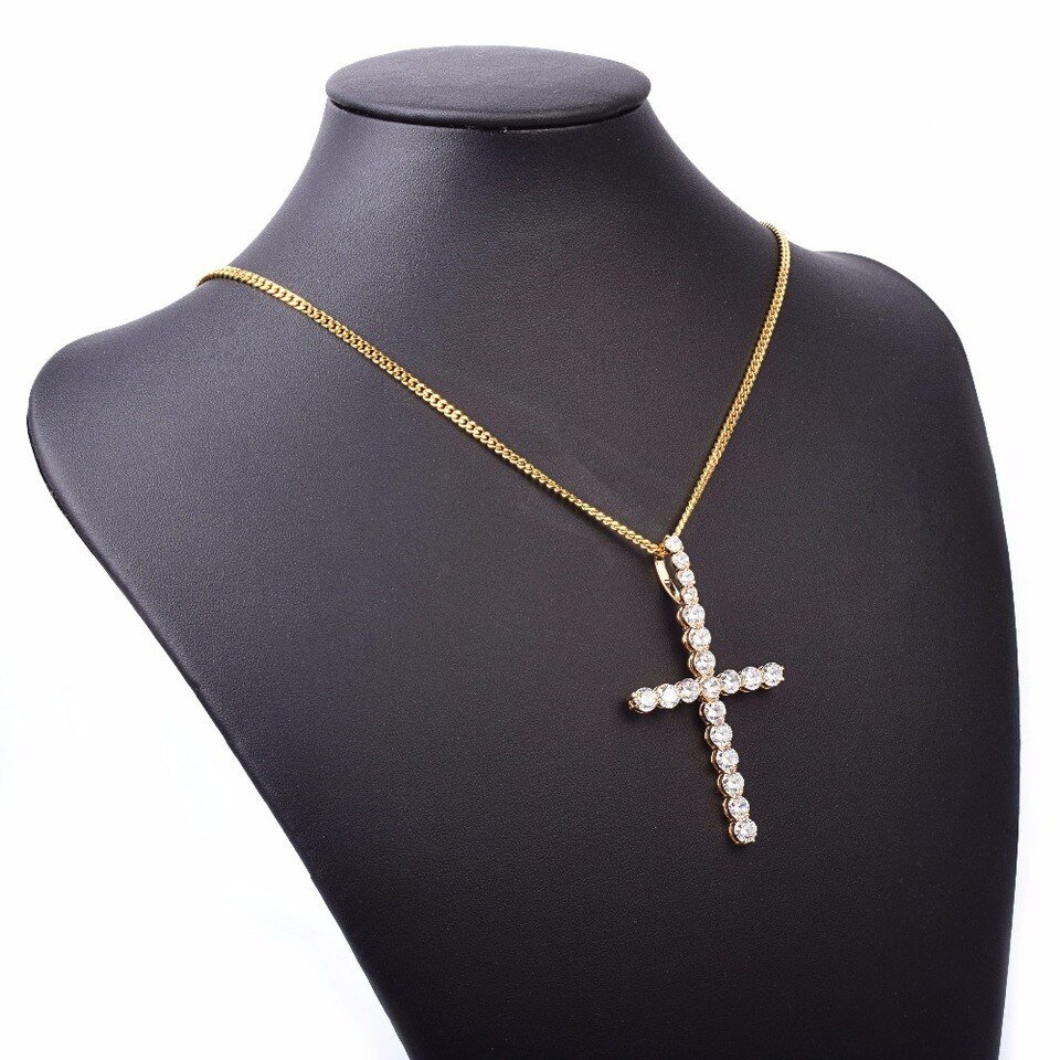 Gold Zircon Cross Pendant - 6