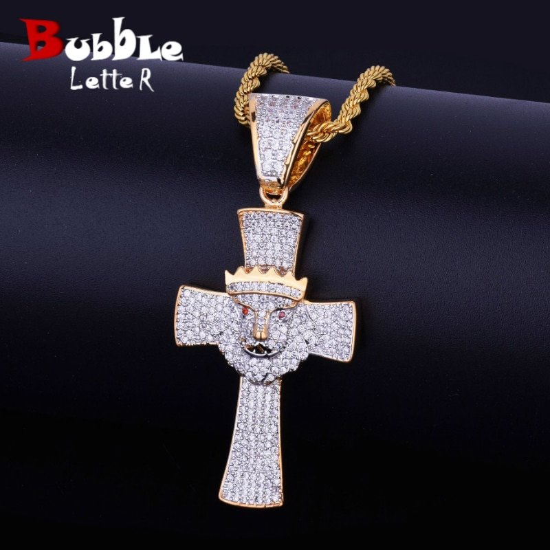 Gold Lion Head Cross Pendant - 1 Gold Lion Head Cross Pendant - 1