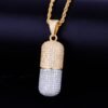 Gold Pill Necklace with Zircon